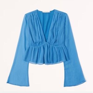 Abercrombie & Fitch Blue Chiffon Deep V-Neck Peplum Top XS
